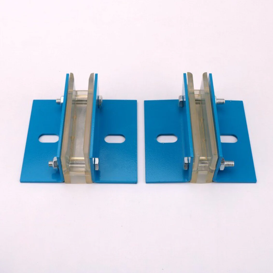 Pair of sliding guide shoes with blue mounting plates
