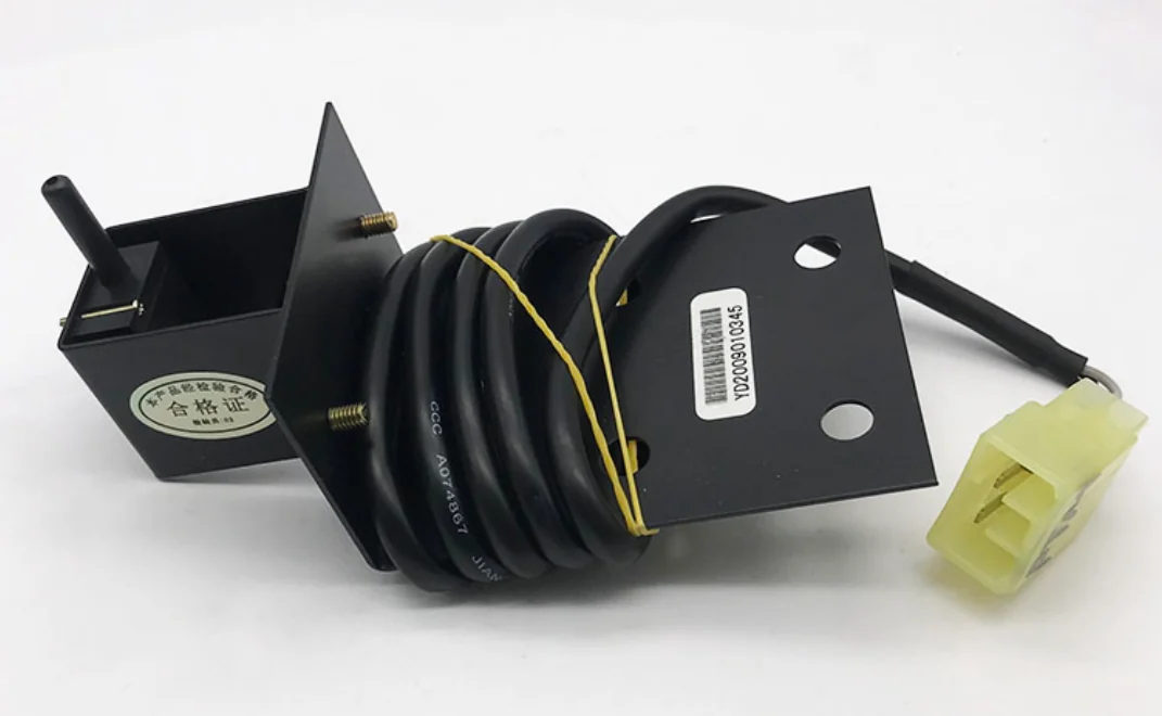 Fork-shaped sensor with mounting bracket, cable and connector